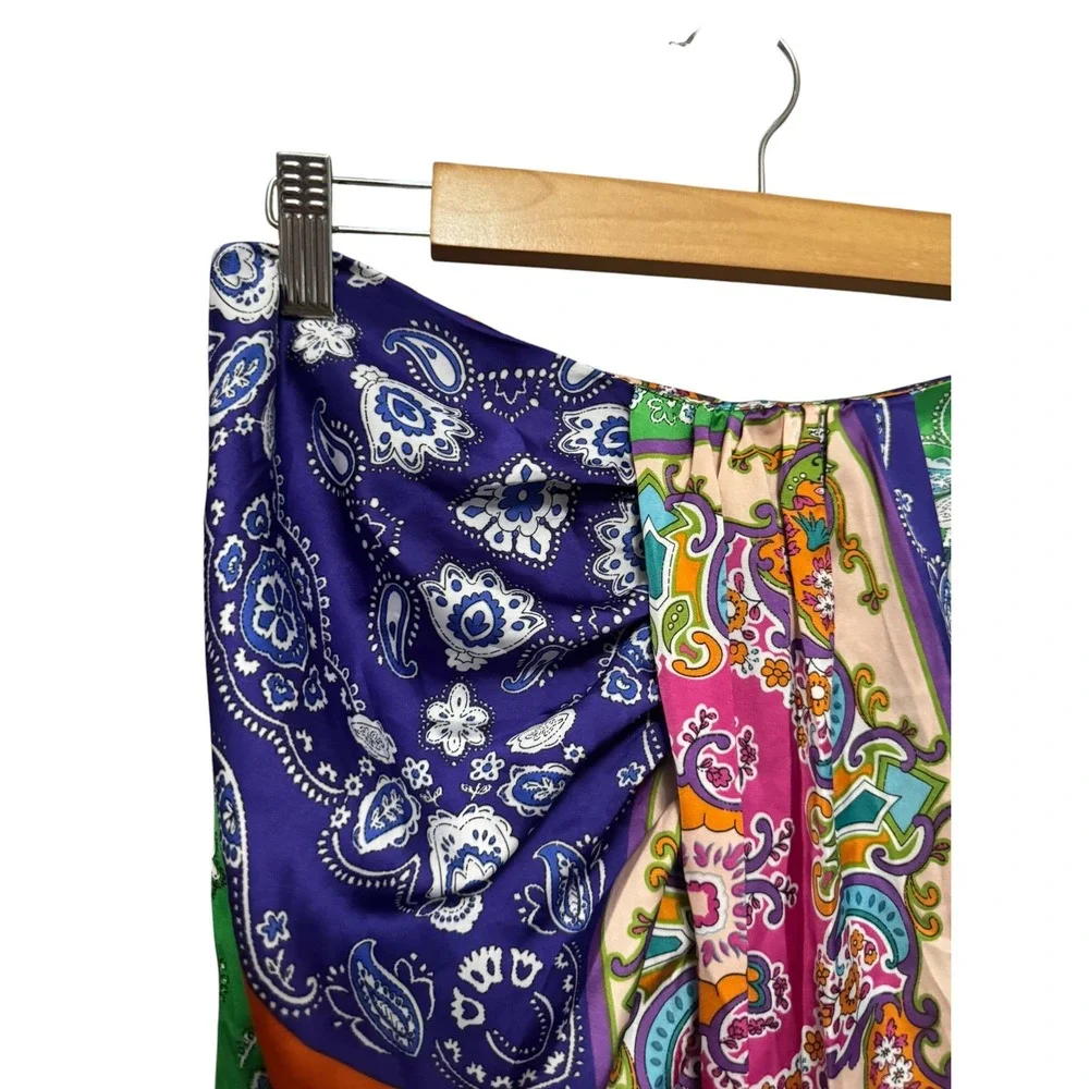 SHEIN VCAY Midi Skirt Women Large Green Multi Paisley Patchwork NWT Draped
